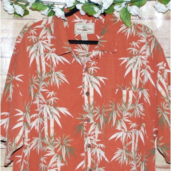 Seven Palm Men's Rust Orange Silk Hawaiian Shirt Size XXL Button Up Pocket - Picture 2 of 10